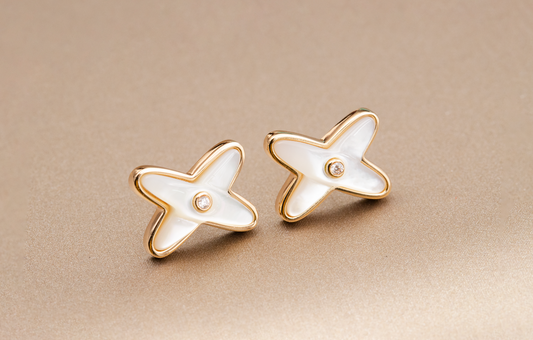 [⭐Aura]JEUX DE WHITE MOP PINK GOLD DIAMOND EARRINGS