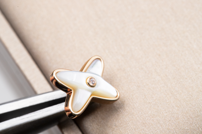 [⭐Aura]JEUX DE WHITE MOP ROSE GOLD DIAMOND EARRINGS