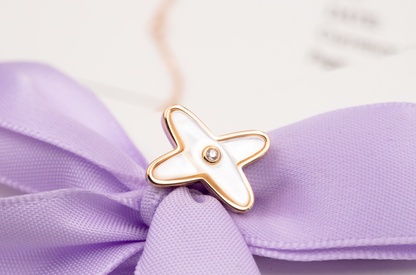 [⭐Aura]JEUX DE WHITE MOP ROSE GOLD DIAMOND EARRINGS
