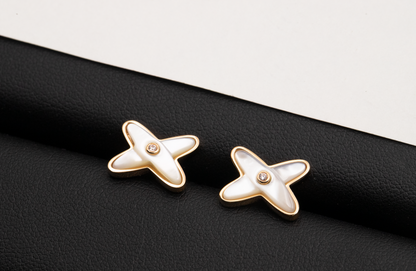 [⭐Aura]JEUX DE WHITE MOP PINK GOLD DIAMOND EARRINGS