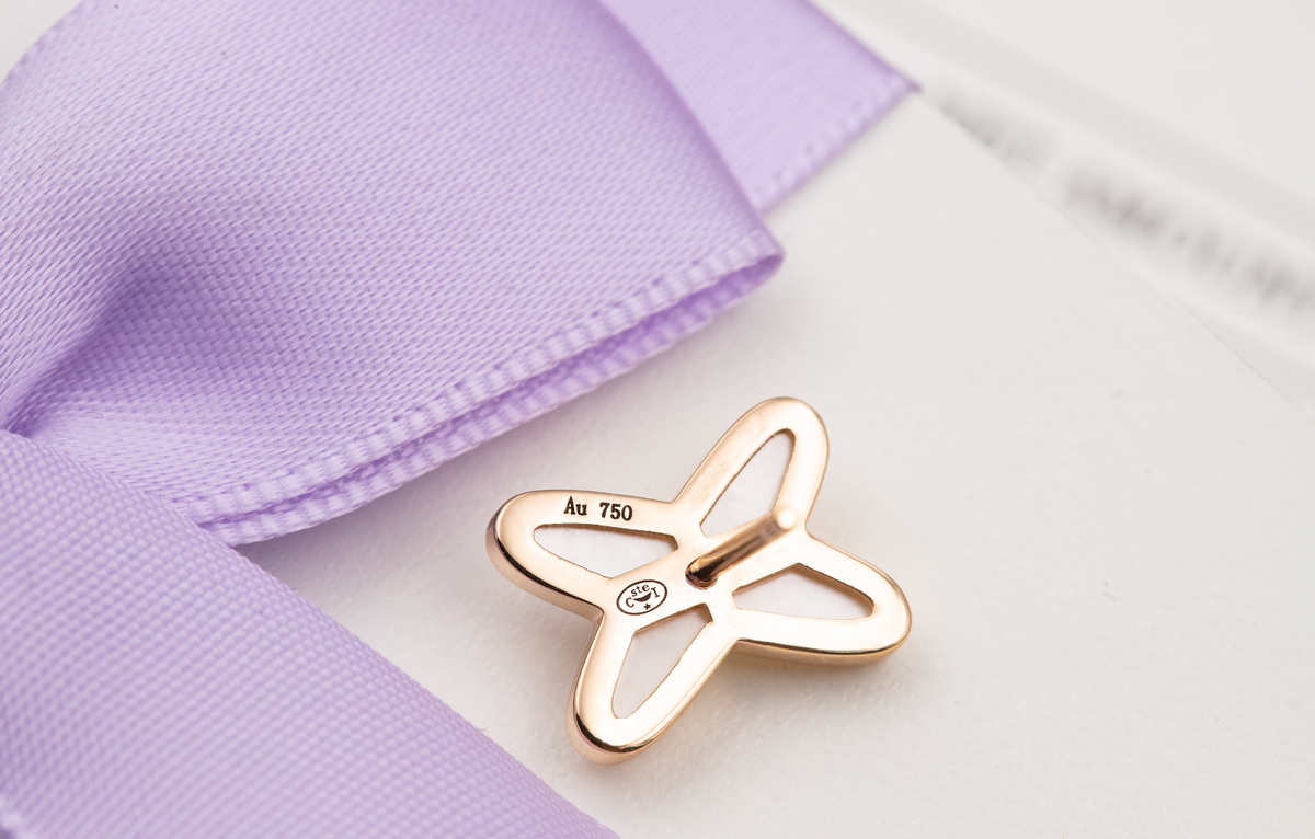 [⭐Aura]JEUX DE WHITE MOP PINK GOLD DIAMOND EARRINGS