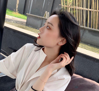 [⭐Aura]JEUX DE WHITE MOP ROSE GOLD DIAMOND EARRINGS