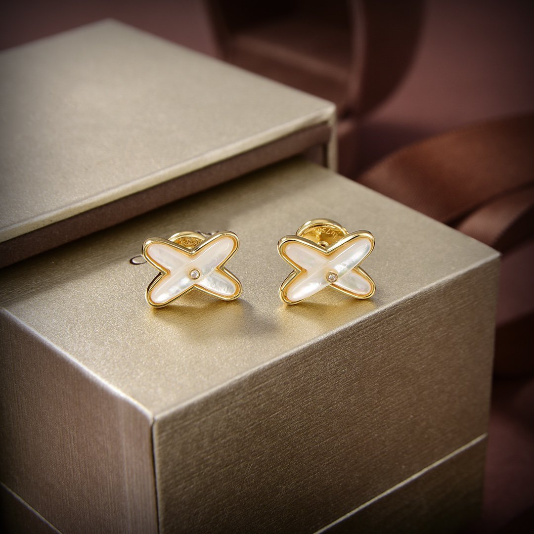 [⭐Aura]JEUX DE WHITE MOP GOLD DIAMOND EARRINGS