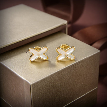 [⭐Aura]JEUX DE WHITE MOP GOLD DIAMOND EARRINGS