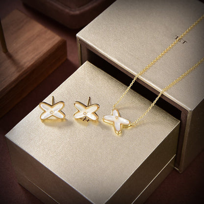 [⭐Aura]JEUX DE WHITE MOP GOLD DIAMOND EARRINGS