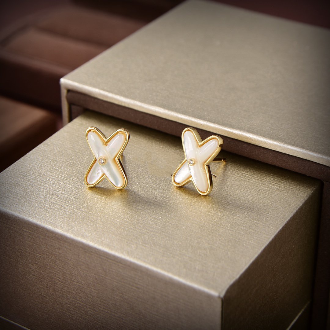 [⭐Aura]JEUX DE WHITE MOP GOLD DIAMOND EARRINGS