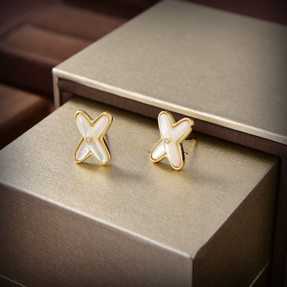[⭐Aura]JEUX DE WHITE MOP GOLD DIAMOND EARRINGS