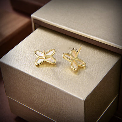 [⭐Aura]JEUX DE WHITE MOP GOLD DIAMOND EARRINGS