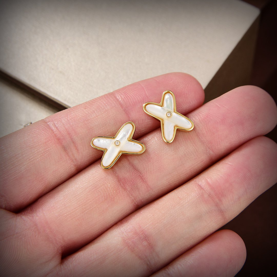 [⭐Aura]JEUX DE WHITE MOP GOLD DIAMOND EARRINGS
