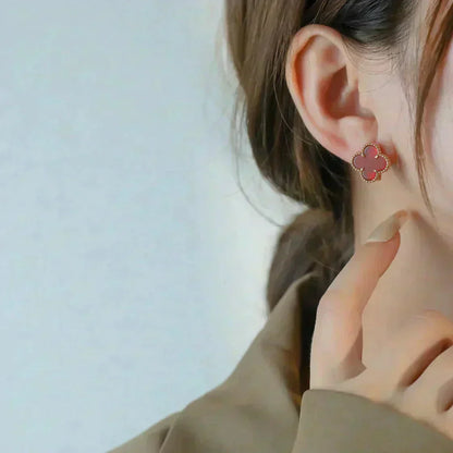 [⭐Aura]CLOVER MEDIUM 1 MOTIFS CARNELIAN  EARRINGS