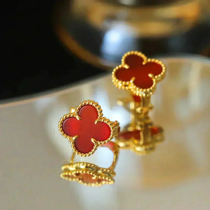 [⭐Aura]CLOVER MEDIUM 1 MOTIFS CARNELIAN  EARRINGS