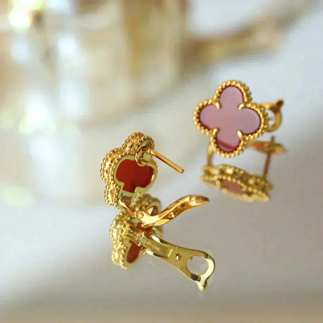 [⭐Aura]CLOVER MEDIUM 1 MOTIFS CARNELIAN  EARRINGS