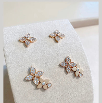 [⭐Aura]STAR BLOSSOM STUD EARRINGS PINK GOLD DIAMONDS