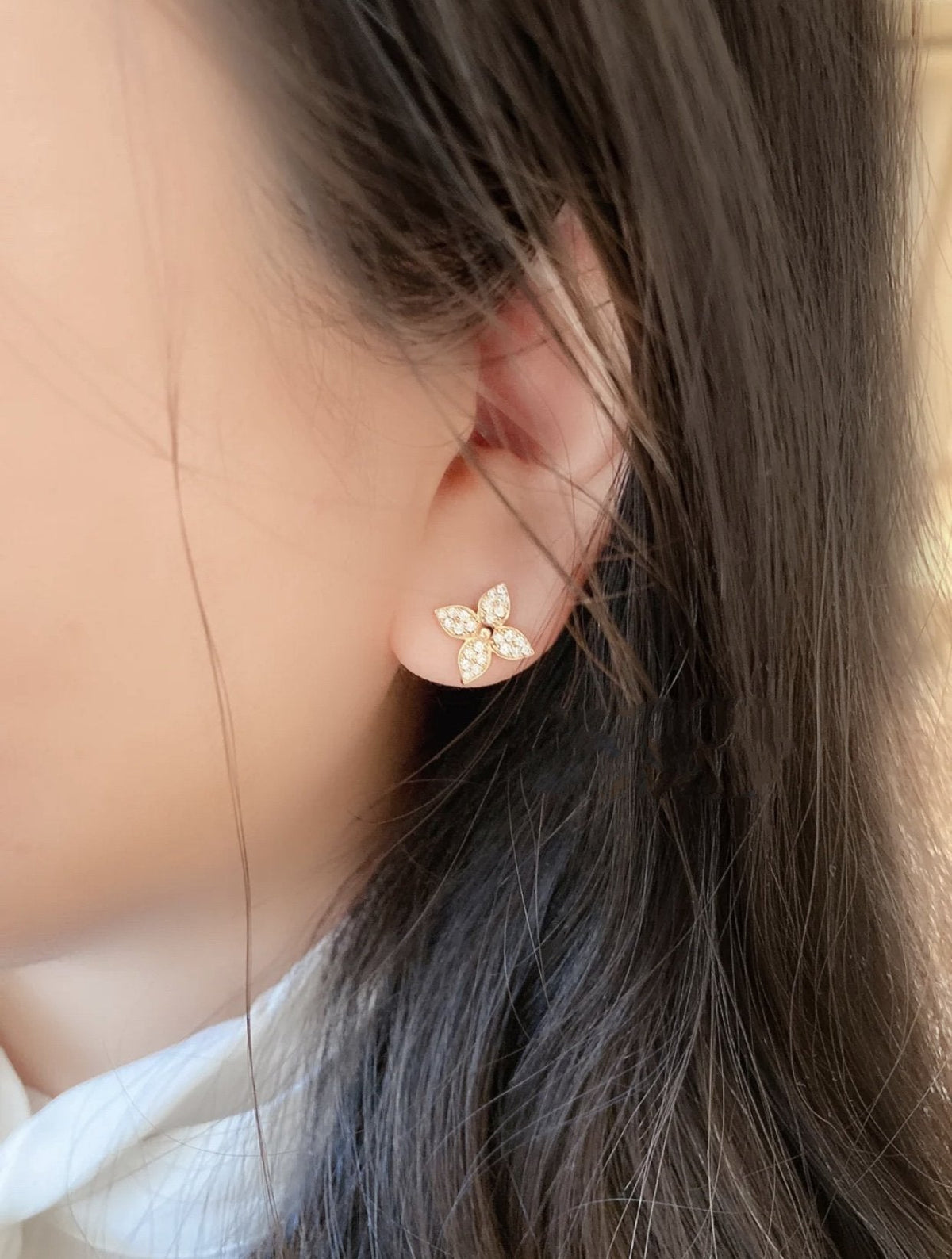 [⭐Aura]STAR BLOSSOM STUD EARRINGS PINK GOLD DIAMONDS
