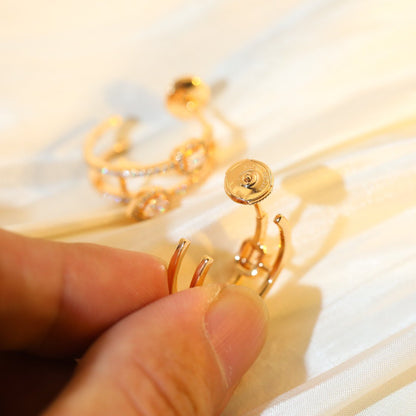 [⭐Aura]CREOLES MY TWIN 2 RANGS SILVER DIAMOND EARRINGS