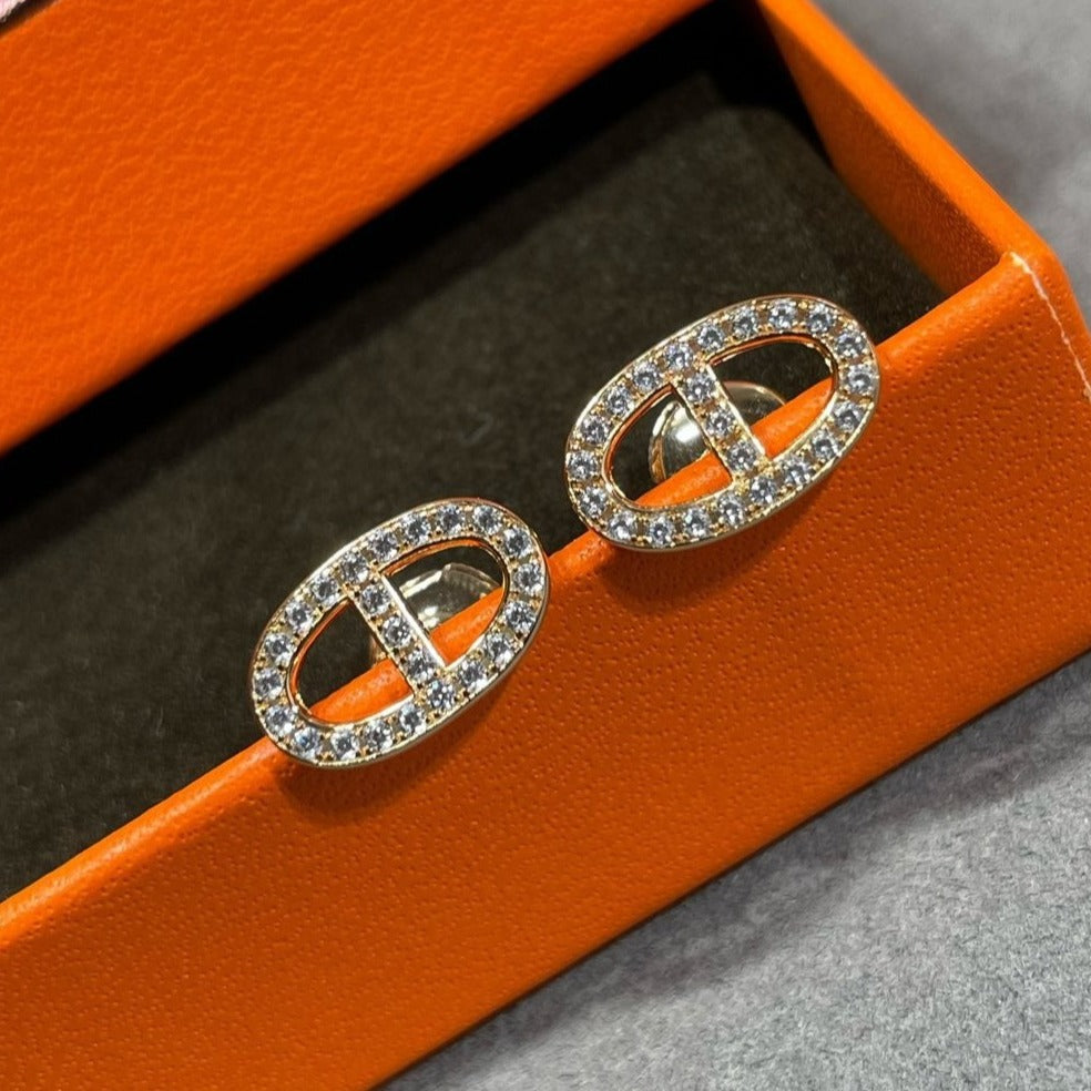 [⭐Aura]HM FULL DIAMOND PIG NOSE STUD EARRINGS