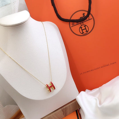 [⭐Aura]HM CLIC RED ENAMEL GOLD NECKLACE