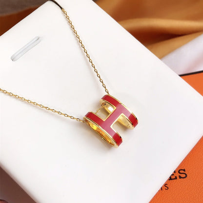 [⭐Aura]HM CLIC RED ENAMEL GOLD NECKLACE