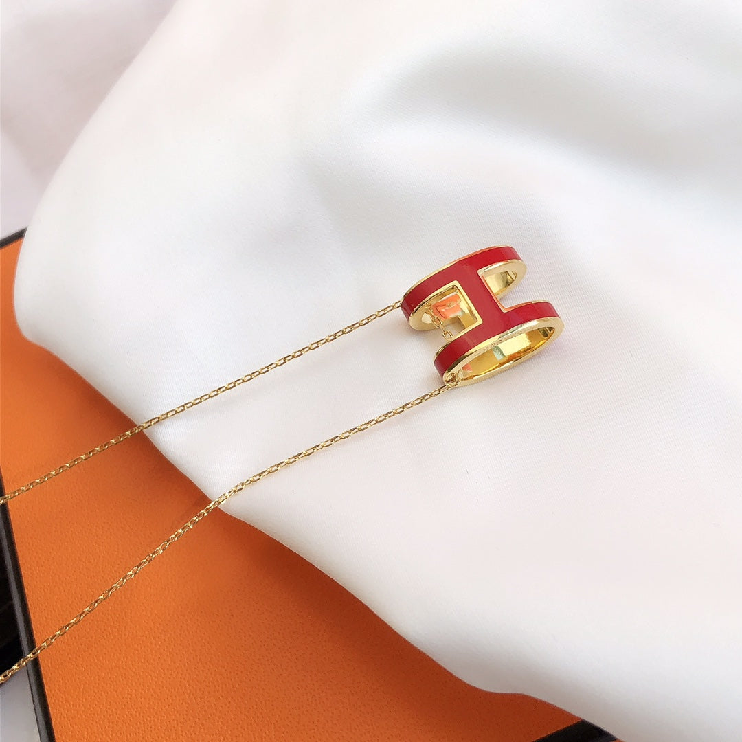 [⭐Aura]HM CLIC RED ENAMEL GOLD NECKLACE