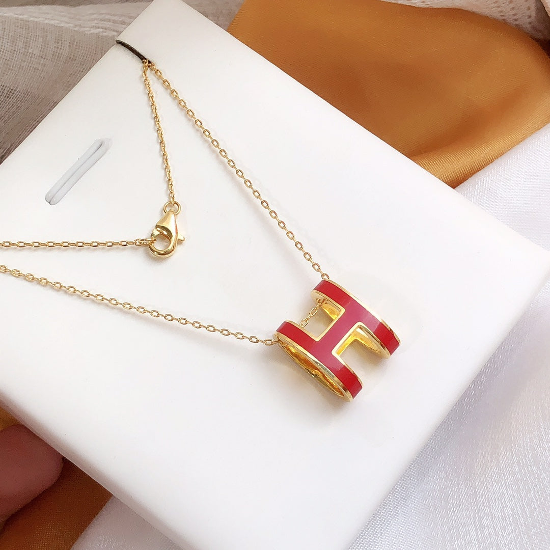 [⭐Aura]HM CLIC RED ENAMEL GOLD NECKLACE