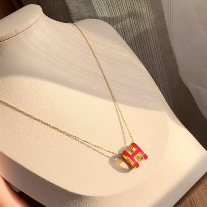 [⭐Aura]HM CLIC RED ENAMEL GOLD NECKLACE
