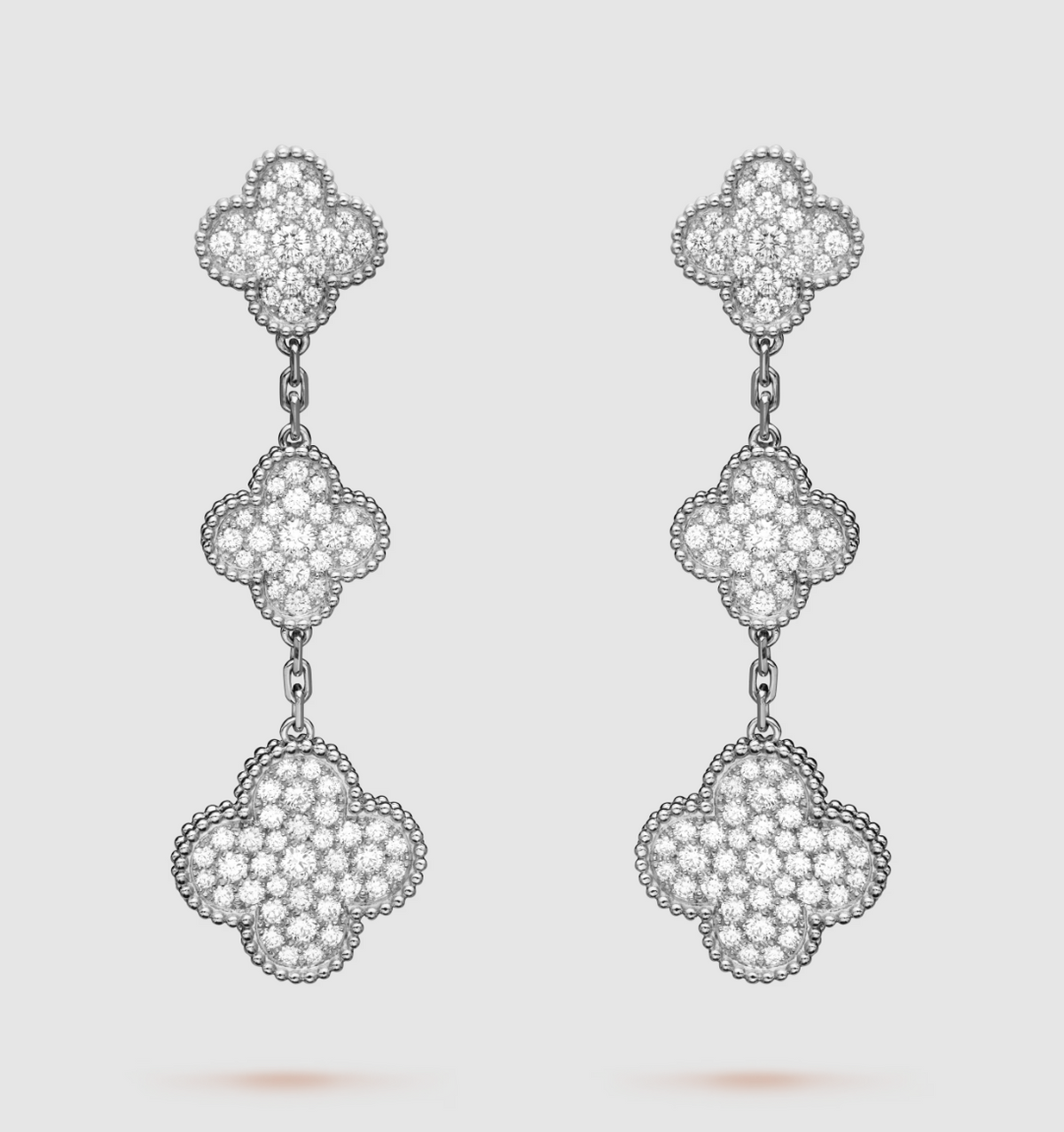 [⭐Aura]CLOVER 3 MOTIF DIAMOND SILVER DROP EARRINGS