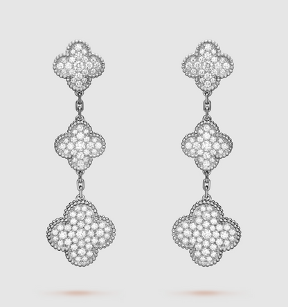 [⭐Aura]CLOVER 3 MOTIF DIAMOND SILVER DROP EARRINGS