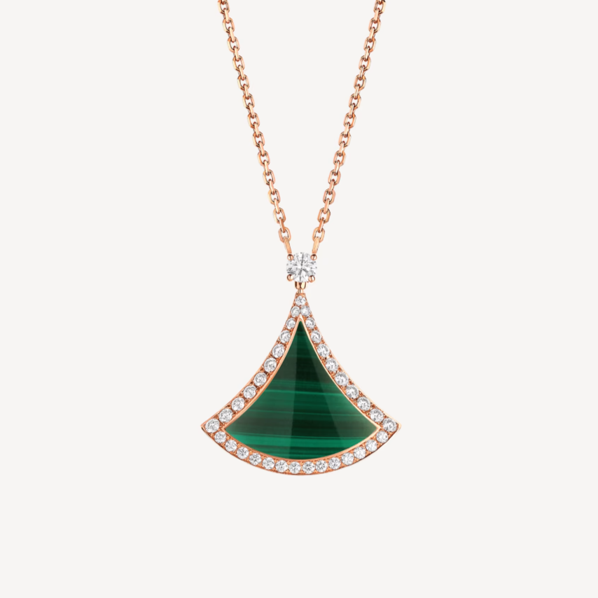 [⭐Aura]DREAM MALACHITE DIAMOND PAVED PINK GOLD NECKLACE