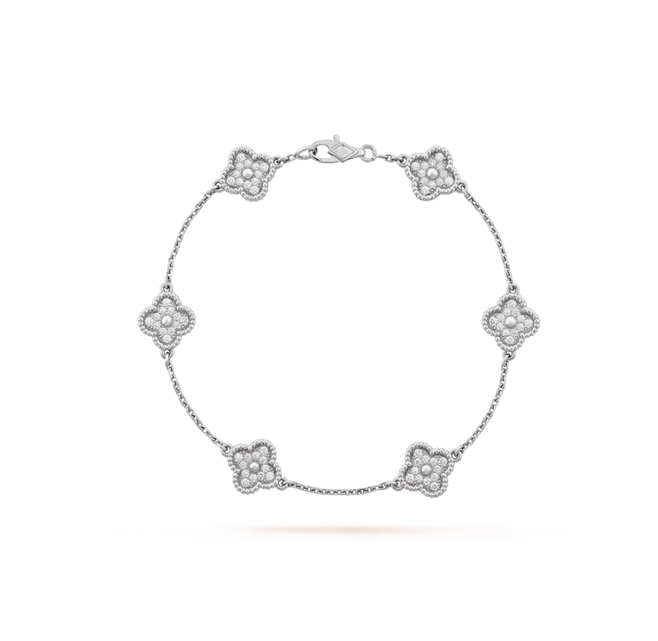 [⭐Aura]CLOVER 6 MOTIF SILVER DIAMOND BRACELET