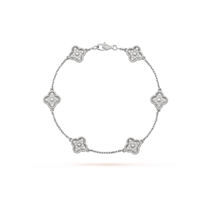 [⭐Aura]CLOVER 6 MOTIF SILVER DIAMOND BRACELET