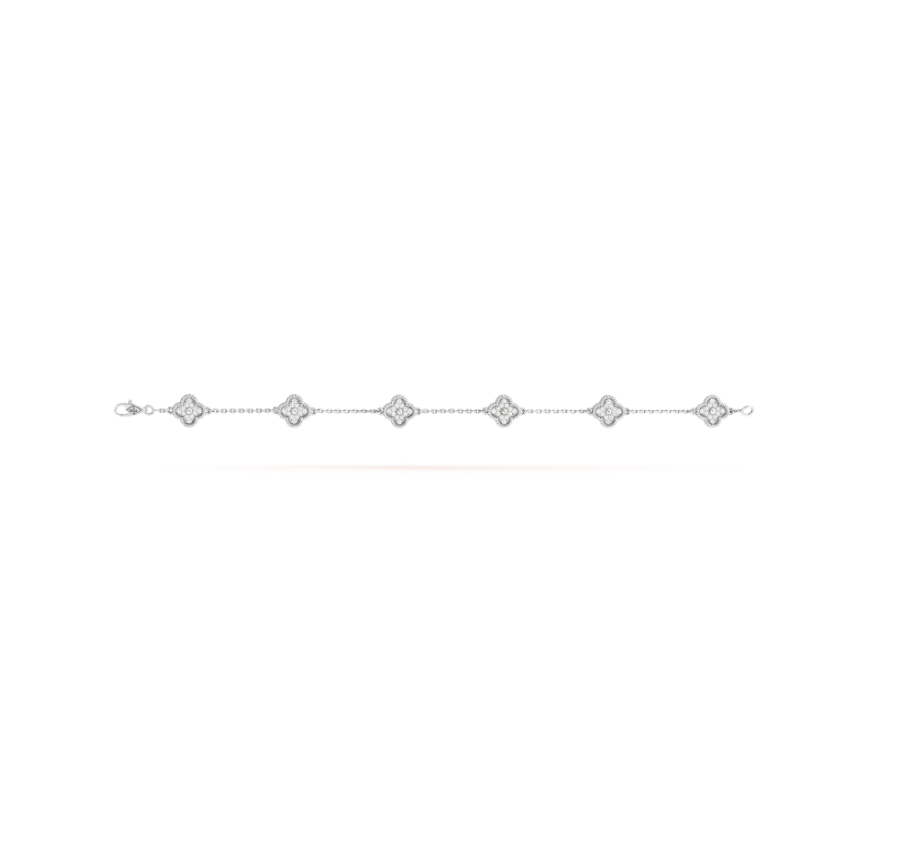 [⭐Aura]CLOVER 6 MOTIF SILVER DIAMOND BRACELET