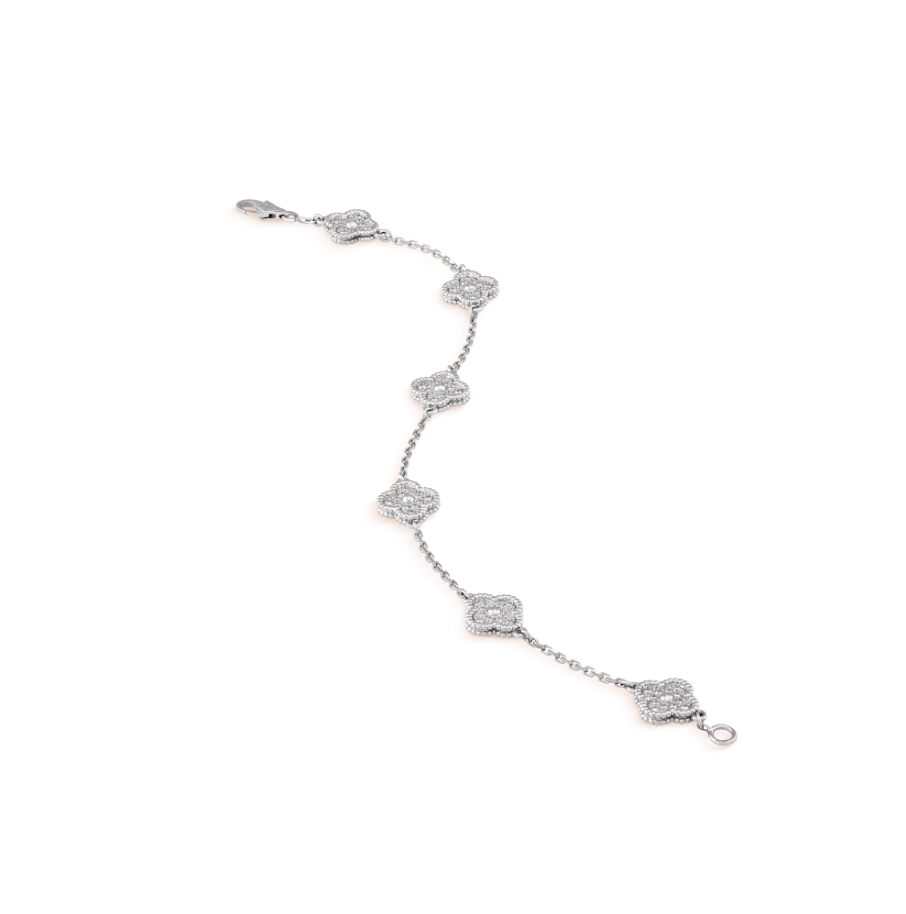 [⭐Aura]CLOVER 6 MOTIF SILVER DIAMOND BRACELET