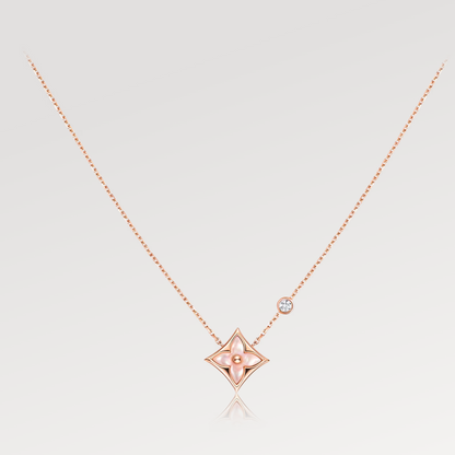 [⭐Aura]STAR PINK MOP 1 DIAMOND PINK GOLD NECKLACE