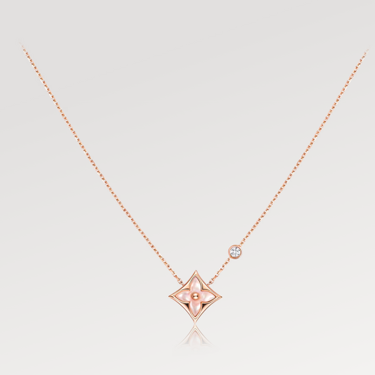 [⭐Aura]STAR PINK MOP 1 DIAMOND PINK GOLD NECKLACE