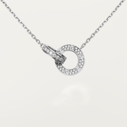[⭐Aura]LOVE 7.6MM NECKLACE ROSE GOLD AND SILVER  FULL DIAMOND