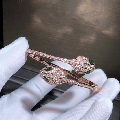 [⭐Aura]SERPENTI BRACELET PINK GOLD MALACHITE DIAMOND DOUBLE SNAKE