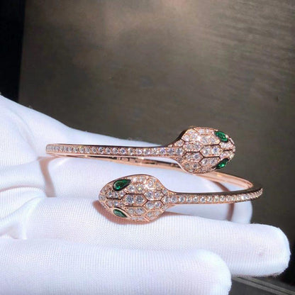 [⭐Aura]SERPENTI BRACELET PINK GOLD MALACHITE DIAMOND DOUBLE SNAKE