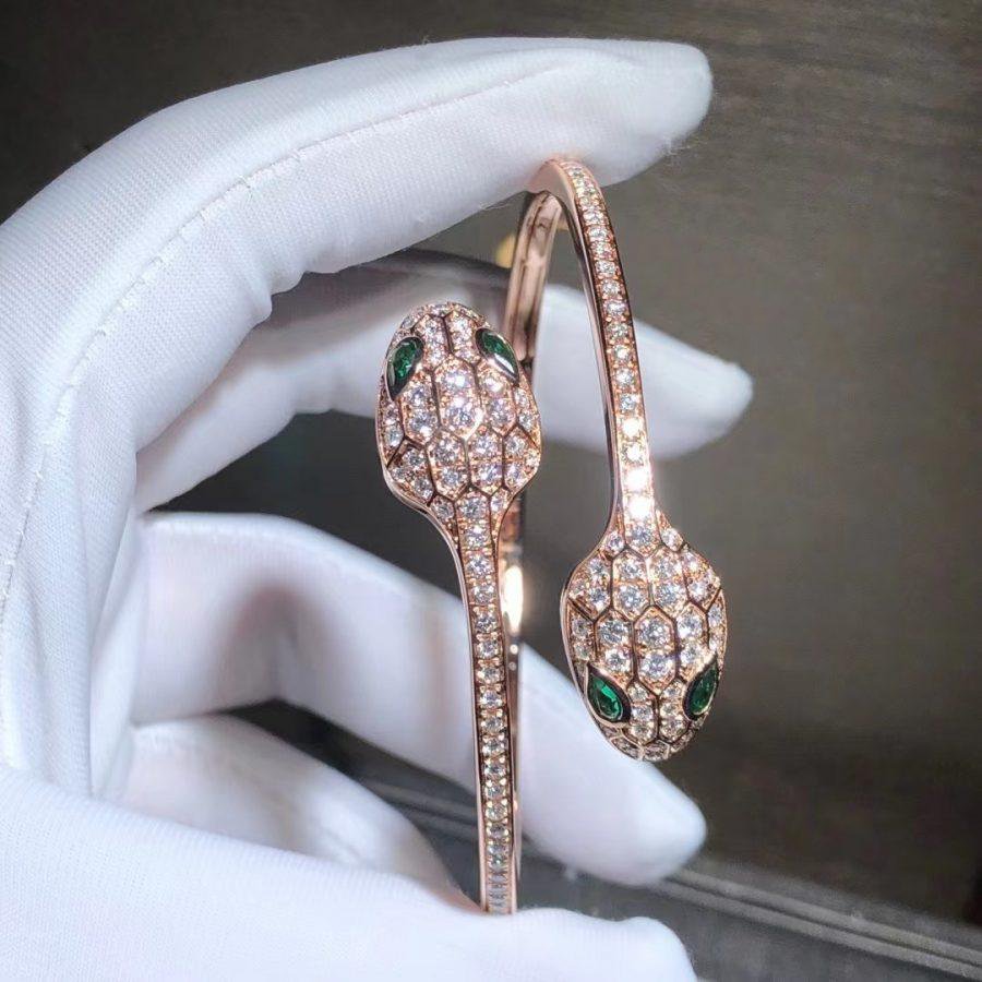 [⭐Aura]SERPENTI BRACELET PINK GOLD MALACHITE DIAMOND DOUBLE SNAKE
