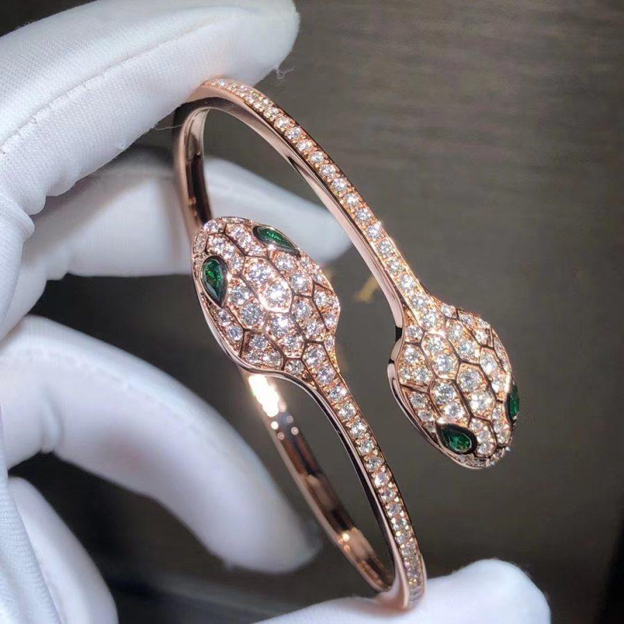[⭐Aura]SERPENTI BRACELET PINK GOLD MALACHITE DIAMOND DOUBLE SNAKE