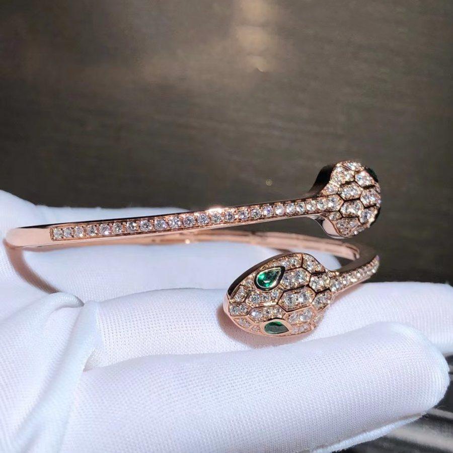 [⭐Aura]SERPENTI BRACELET PINK GOLD MALACHITE DIAMOND DOUBLE SNAKE