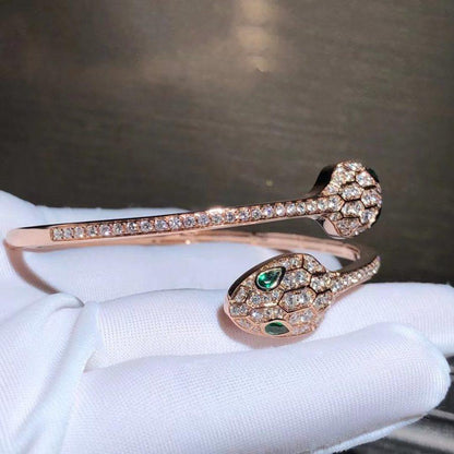 [⭐Aura]SERPENTI BRACELET PINK GOLD MALACHITE DIAMOND DOUBLE SNAKE
