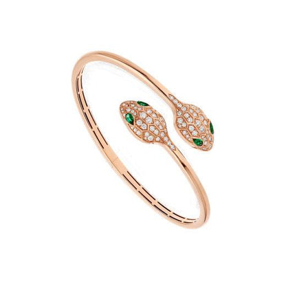 [⭐Aura]SERPENTI BRACELET PINK GOLD MALACHITE DIAMOND DOUBLE SNAKE