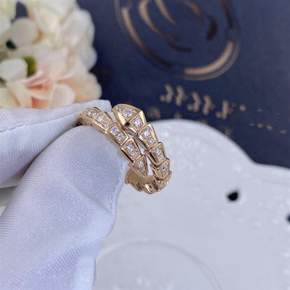 [⭐Aura]SERPENTI RING PINK GOLD DIAMOND PAVED 4MM