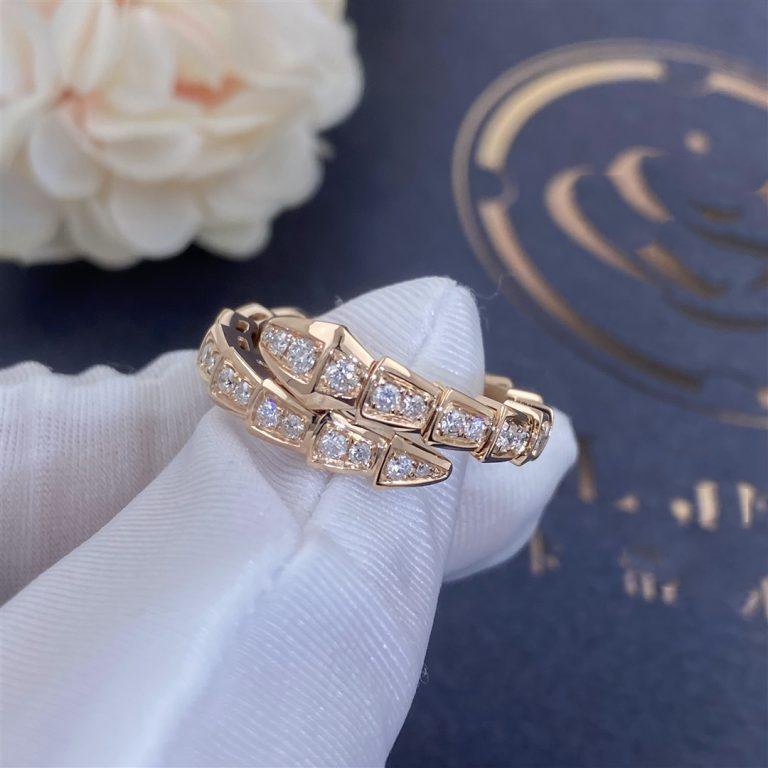 [⭐Aura]SERPENTI RING PINK GOLD DIAMOND PAVED 4MM