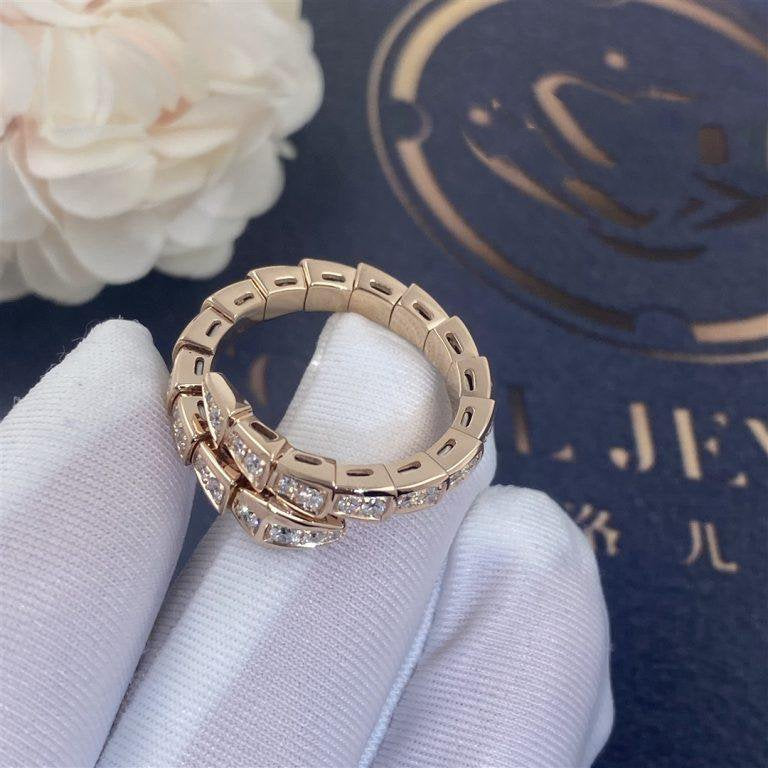 [⭐Aura]SERPENTI RING PINK GOLD DIAMOND PAVED 4MM