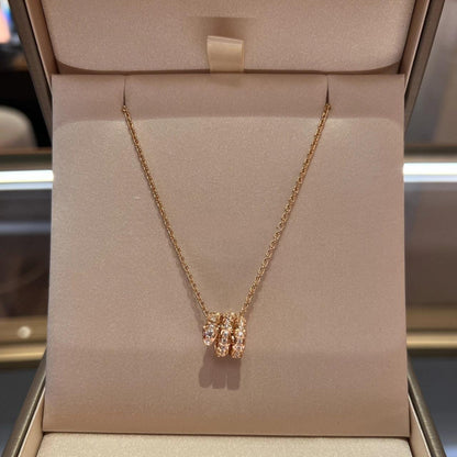 [⭐Aura]SERPENTI PINK GOLD NECKLACE DOUBLE RING DIAMOND