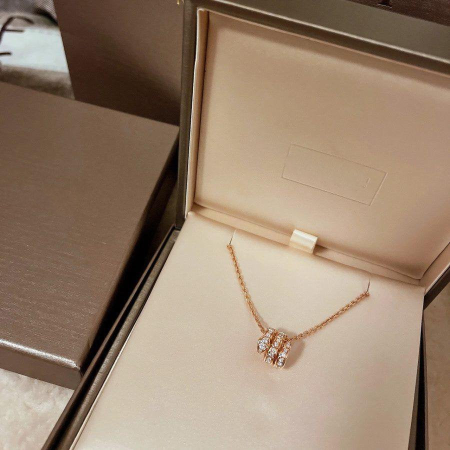 [⭐Aura]SERPENTI PINK GOLD NECKLACE DOUBLE RING DIAMOND