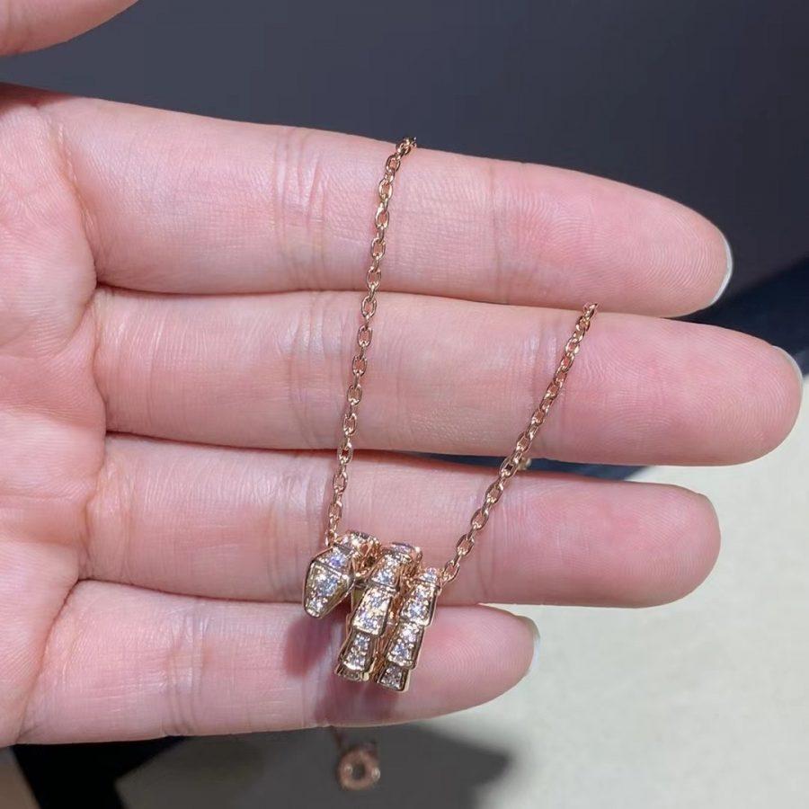 [⭐Aura]SERPENTI PINK GOLD NECKLACE DOUBLE RING DIAMOND