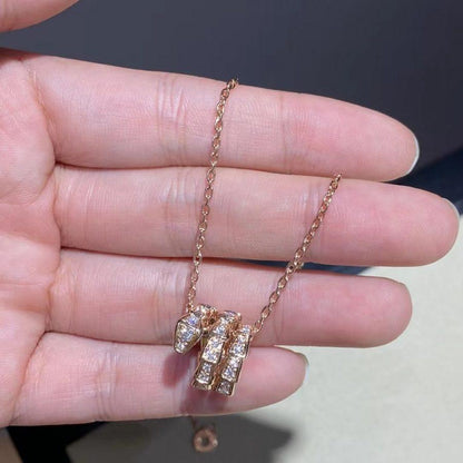 [⭐Aura]SERPENTI PINK GOLD NECKLACE DOUBLE RING DIAMOND