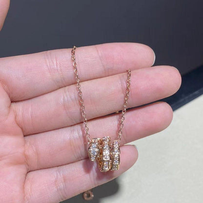 [⭐Aura]SERPENTI PINK GOLD NECKLACE DOUBLE RING DIAMOND